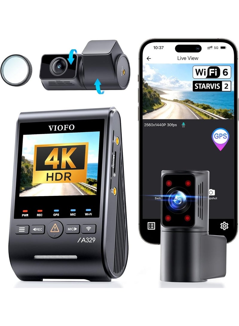 Viofo A329S Dash Camera for Car 4K with GPS – Sony STARVIS 2 Dash Cam, Front 4K, Rear & Interior Camera, Wi-Fi 6, 24/7 Parking Mode Car Dash Cam - Image 1